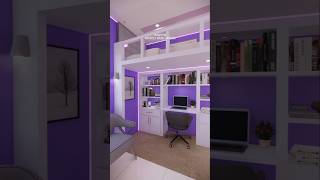 Purple 3x3m Loft Bed Design Idea for Small Rooms