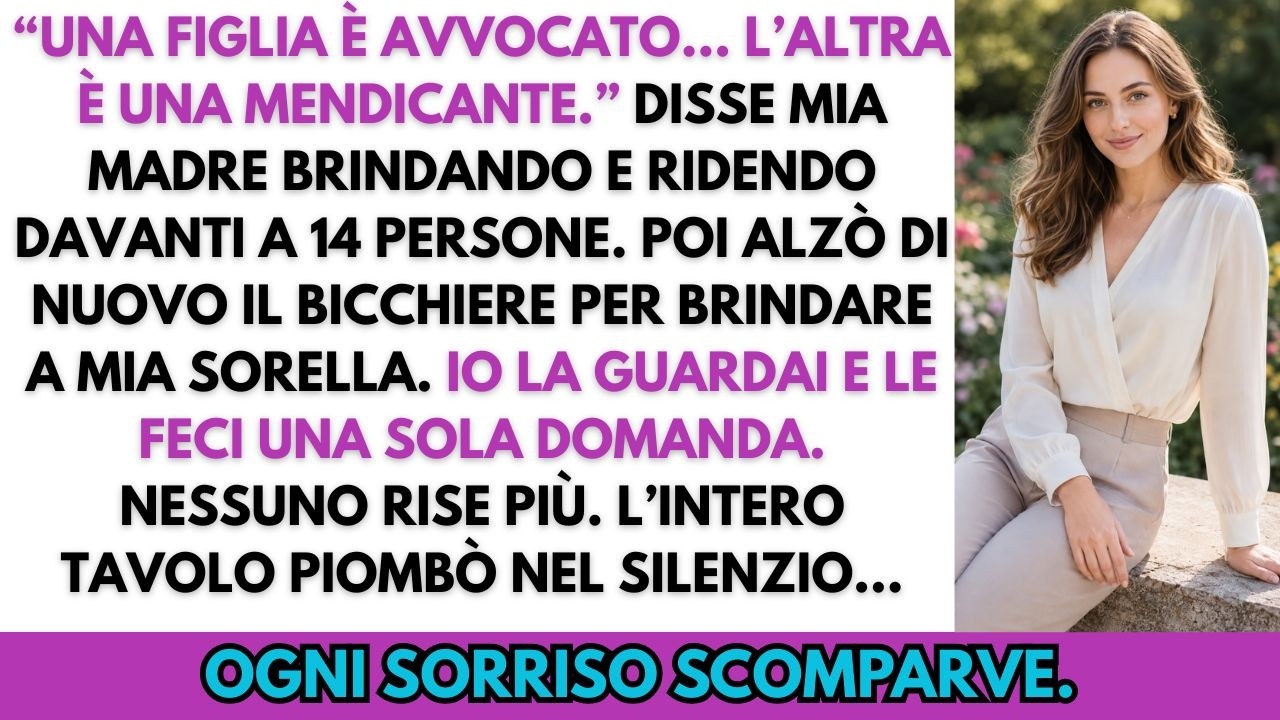 Il giorno di Natale, davanti a quattordici persone, mia madre ha alzato il calice e ha detto: «Una delle mie figlie è avvocato, l'altra si arrangia con i fiori». Tutti hanno riso. Io ero quella...