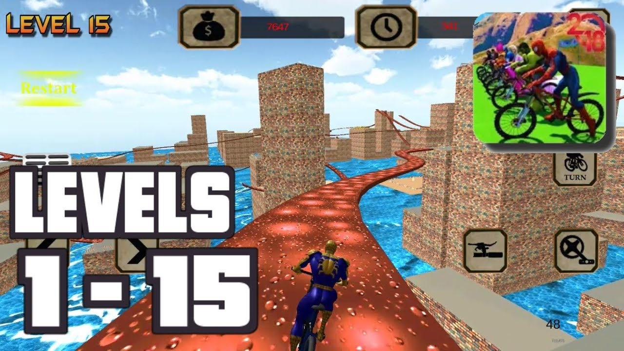 SUPERHERO BMX STUNT RACING - All Levels 1-15 Gameplay Walkthrough ...