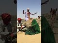 يحاول الأخ مع أخته تهدئة الجمل من الخلف بتحريك شيء لتخفيف الحر ومنحه الراحة