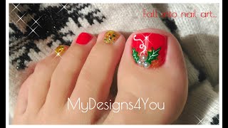Christmas Holly Toenail Art Design ♥ Holiday Pedicure