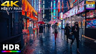 【4K HDR】Tokyo Heavy Rain Night Walk | Relaxing rain & city sounds #ASMR