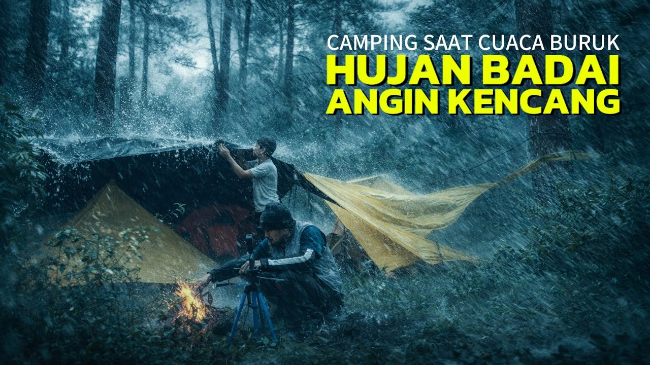 CAMPING HUJAN DERAS BERANGIN KENCANG KEDINGINAN DI TENGAH HUTAN | CUACA BURUK SEPANJANG HARI