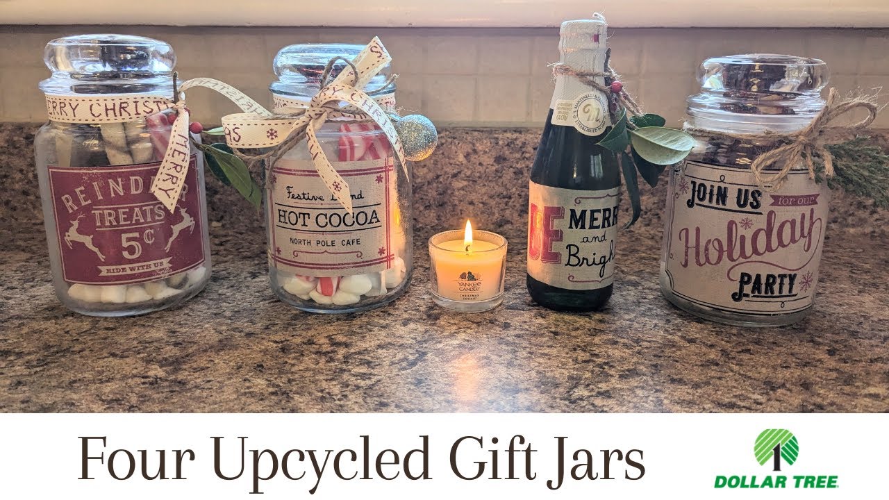 Four Dollar-Tree DIY Upcycled Christmas Gift Jars
