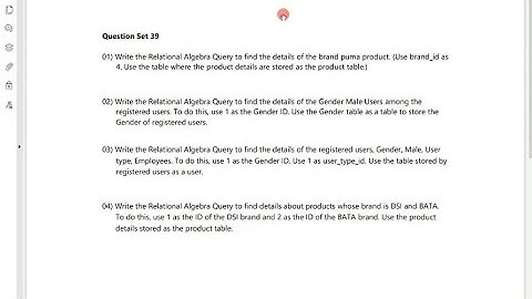 Database Task39|Relational Algebra Query using|1st year |java institute |D Fernando |@dtecknow