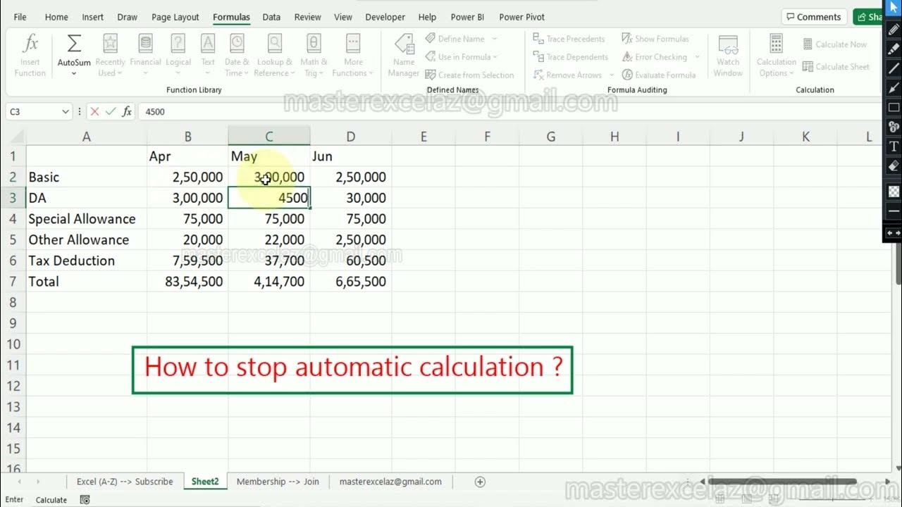 Stop automatic formula calculation MS Excel Tips & Tricks Tutorial