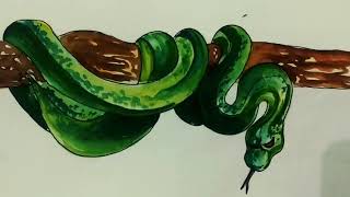 cobra king snake tutorials/anaconda drawing with Watercolor/green snake step by step..Mera Art House