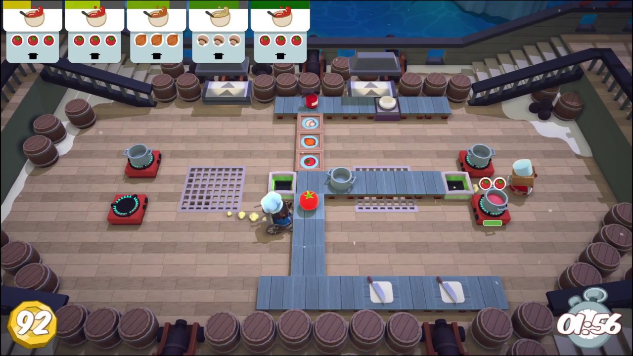 3 Stars cooking while on a moving pirate ship - Overcooked level 3-2 - PS4 PlayTime