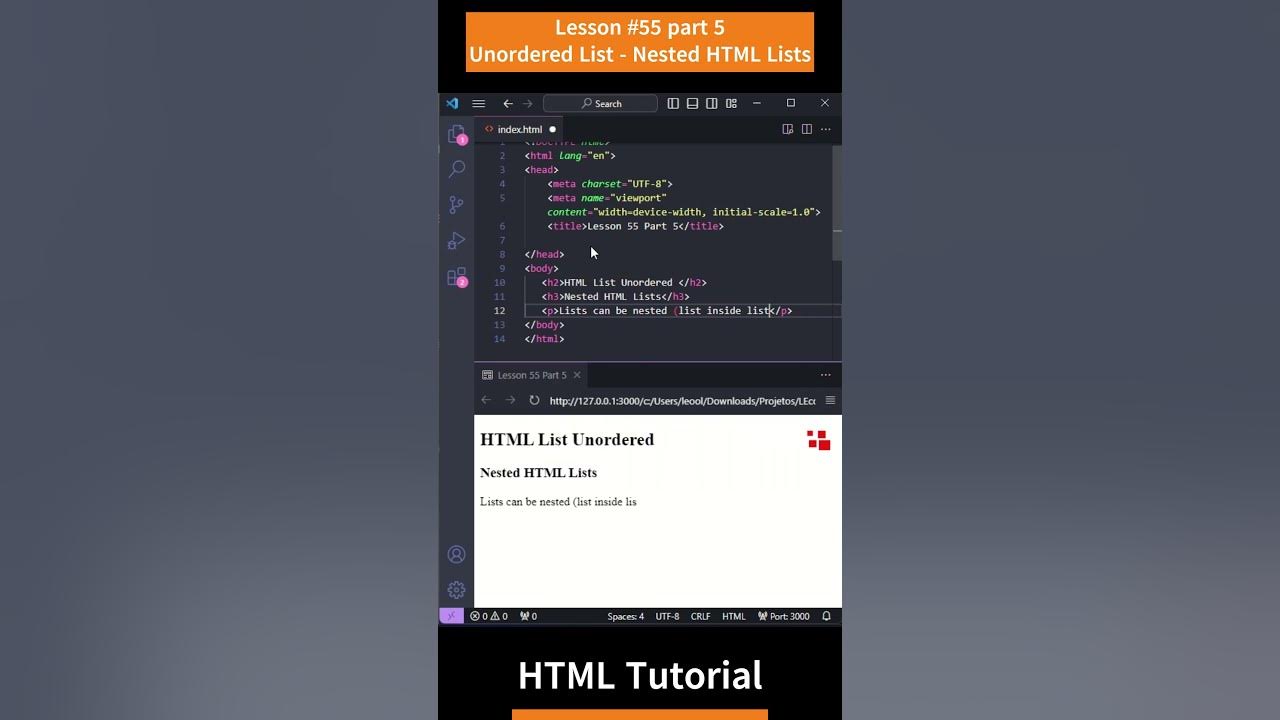 HTML Tutorial - Lesson 55: Unordered List - Nested HTML Lists Part 5 # ...