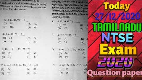TamilNadu 2020 2021 NTSE Exam Mat Question paper 27/12/20 National talent search exam Question paper