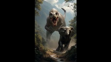Dinosaur elephant video The big elephant is running out of fear to eat the back of the dinosaur elpt