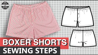 Boxer Shorts for Men  Sewing Steps (for Woven Fabrics) / Complete Sew Along