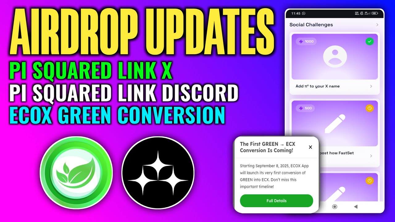 Pi Squared Airdrop Link X Task | Pi Squared Airdrop Link Discord | Ecox App Green Points Conversion