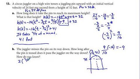 Algebra 2 Chapter 3.1 Exercises 12-18 Quadratic Functions Projectile Problems