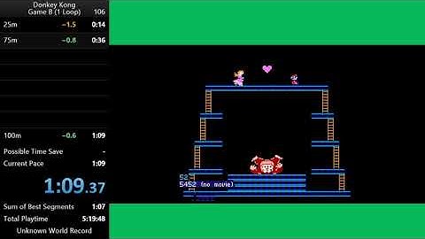 Donkey Kong 1 Loop (Game B) Speedrun in 1:09.37 (Former WR)
