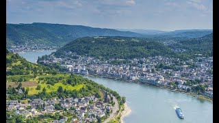 Castles &amp; other scenery at the Rhine River from Lahnstein to Rudeshein, Germany