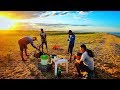 PESCANDO DE TARRAFA NO MAR E ASSANDO PEIXE NA BEIRA DA PRAIA | Pescaria de Praia