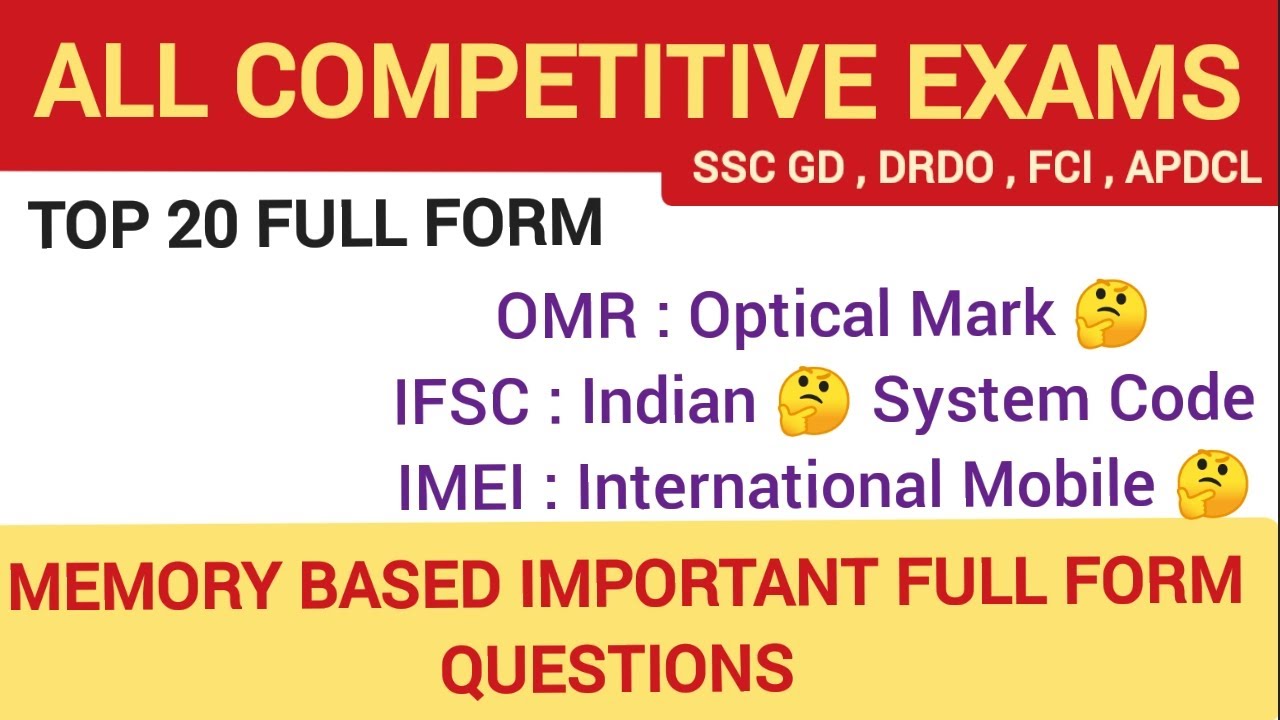 Top 20 Full Form FCI SSC GD DRDO All competitive exams