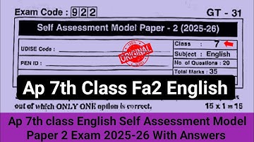 💯real Ap 7th class English self assessment 2 question paper and answers 2025|7th Fa-2 English paper