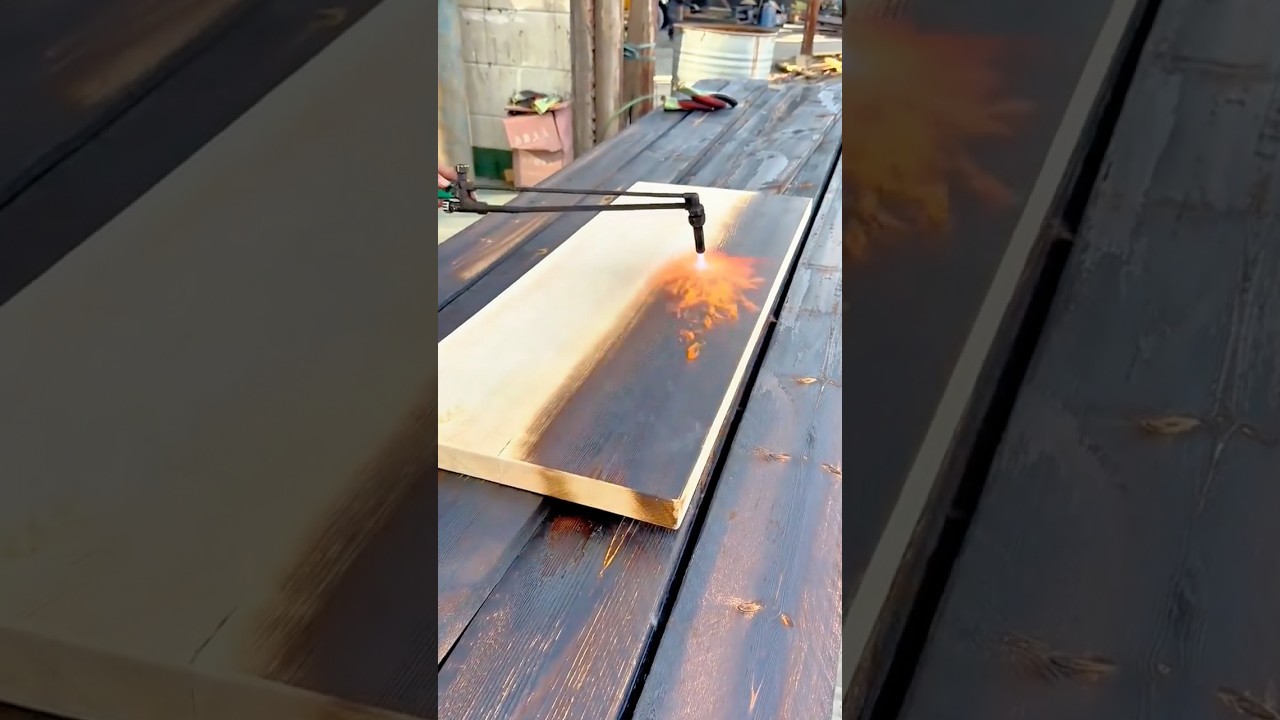 Using a Gas Torch to Burn and Finish Wood Surfaces for a Strong Rustic Look 