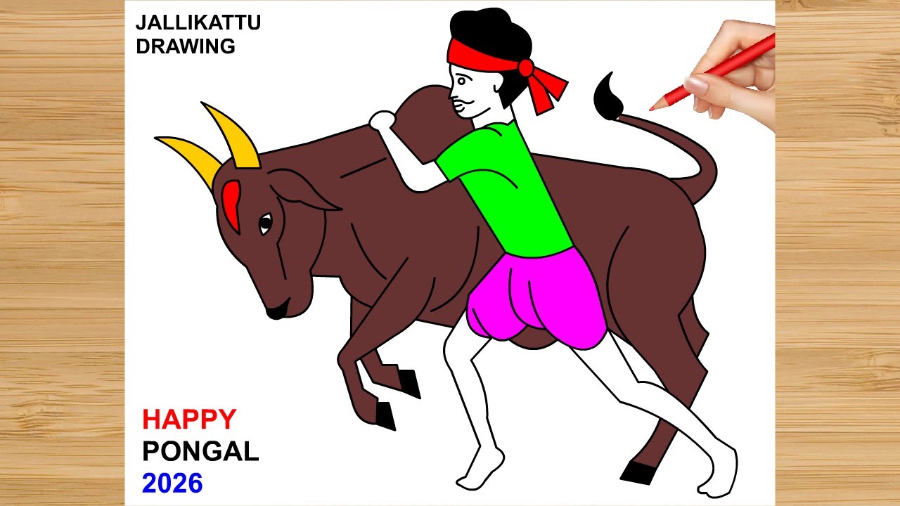 Easy Mattu pongal 2026 drawing - Jallikattu kaalai drawing - jallikattu ox drawing easy step by step