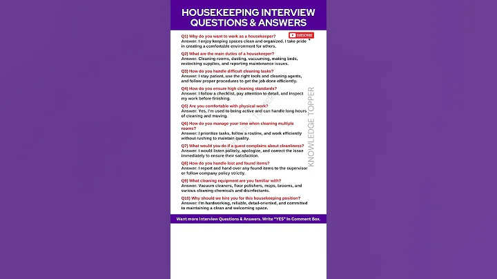 Housekeeping Interview Questions and Answers | Housekeeping Training Video