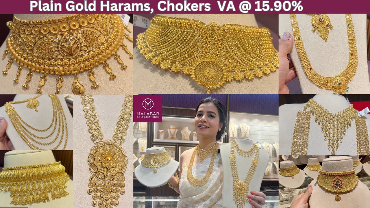 Malabar Gold & Diamonds  Sparkling Necklace, Plain gold Choker & Haram, VA starts @ 15.90%