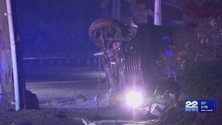 Car flipped on its side after crash on Alden Street in Springfield