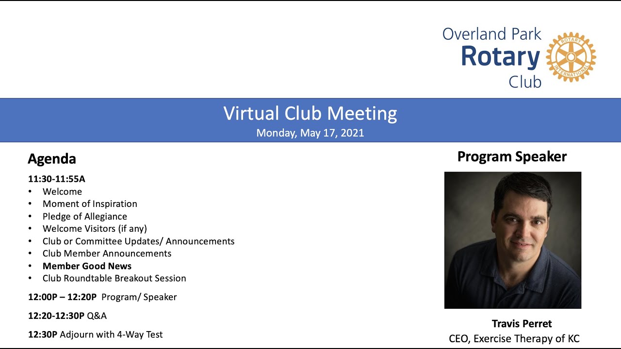 OP Rotary Virtual Meeting 20210517 Exercise Therapy of Kansas City