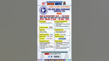 NIACL AO Recruitment 2025 – Apply for 550 Administrative Officer Posts | #shorts #niacl #job #govt