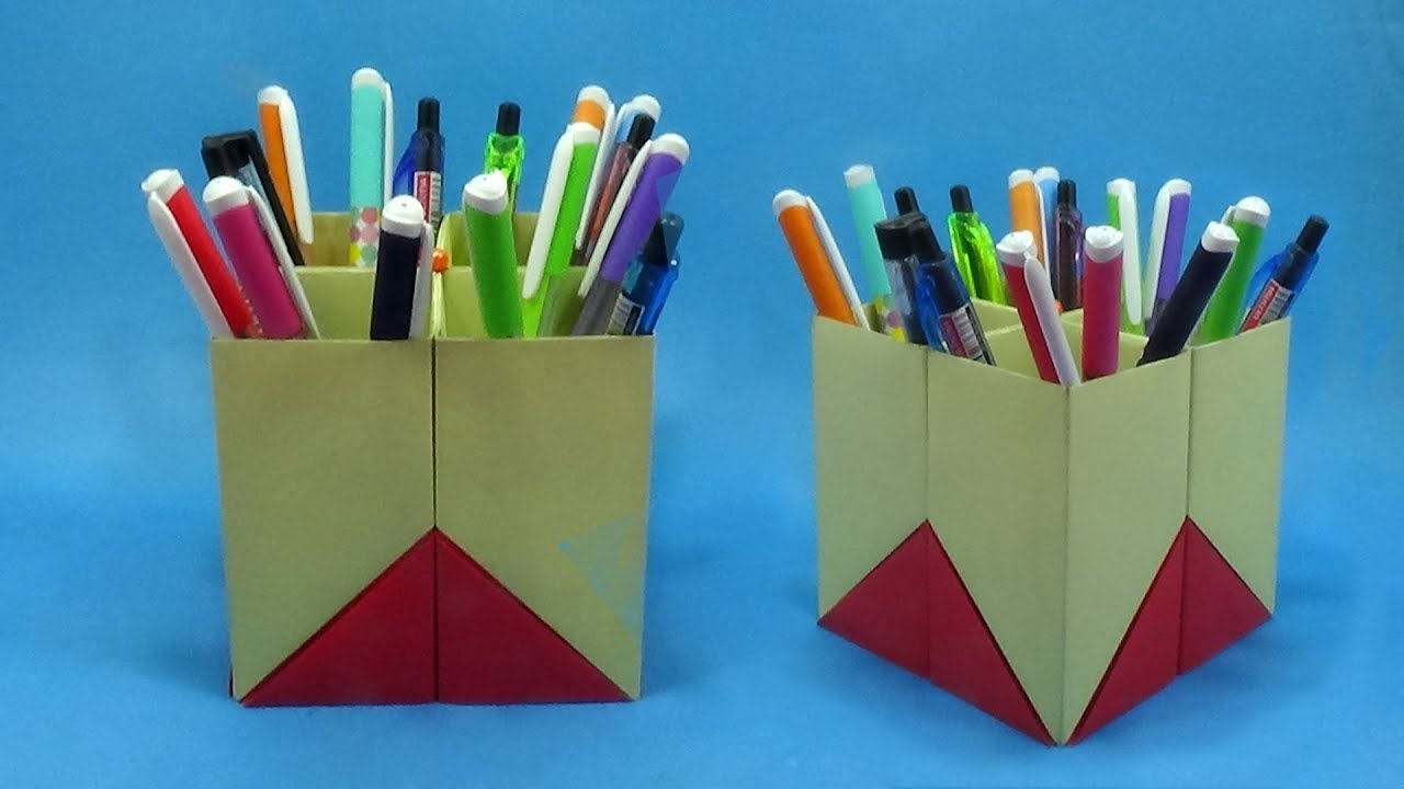 DIY Paper Pen Stand Craft Making | How to Make Origami Pen or Pencil