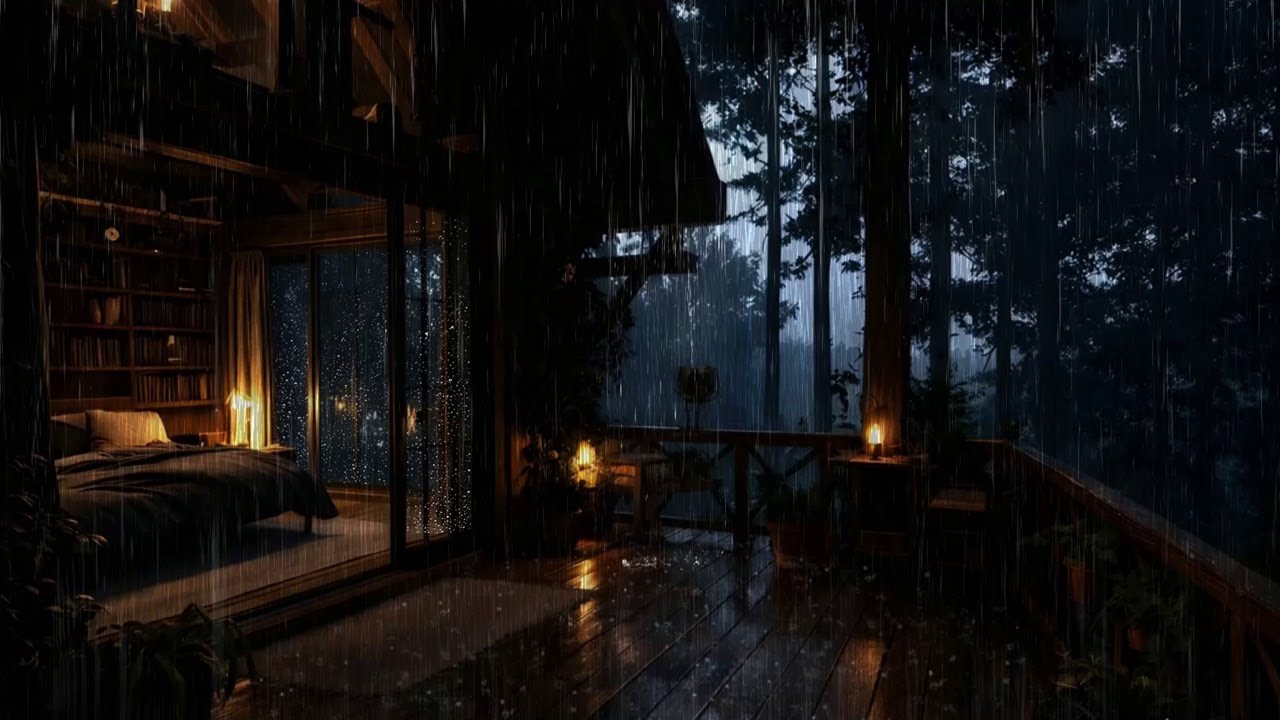 Strong Rain Sounds on a Dark Forest Cabin | Quiet, Cozy Ambience for ...
