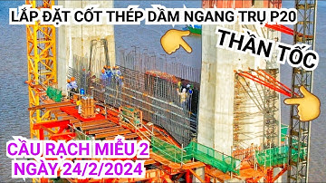 Cầu Rạch Miễu 2: Cận cảnh quá trình lắp đặt cốt thép thi công dầm ngang trụ P20...tiến độ quá nhanh