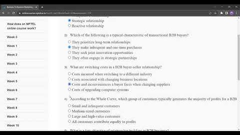 NPTEL Week 10 Business To Business Marketing B2B assignment answer2023 #nptelcourseanswers #nptel