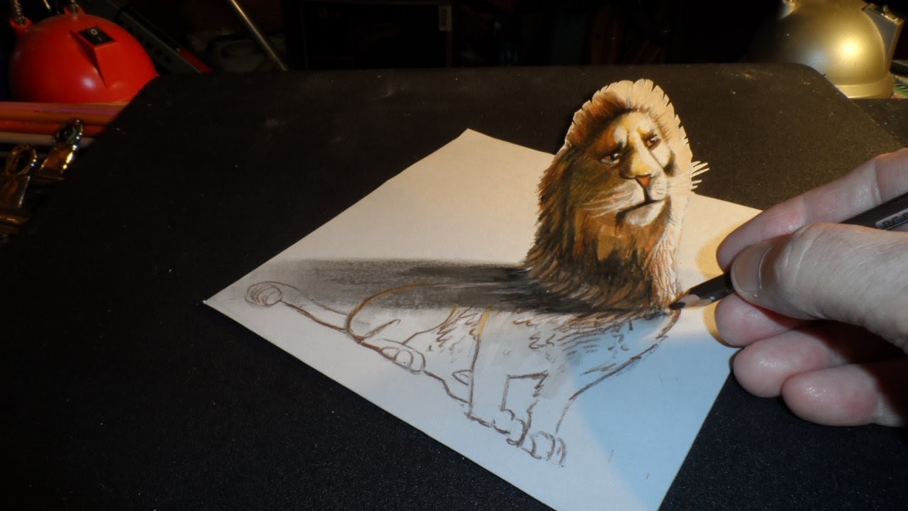 ⁣How to Draw a 3D Lion - Trick Art on Paper