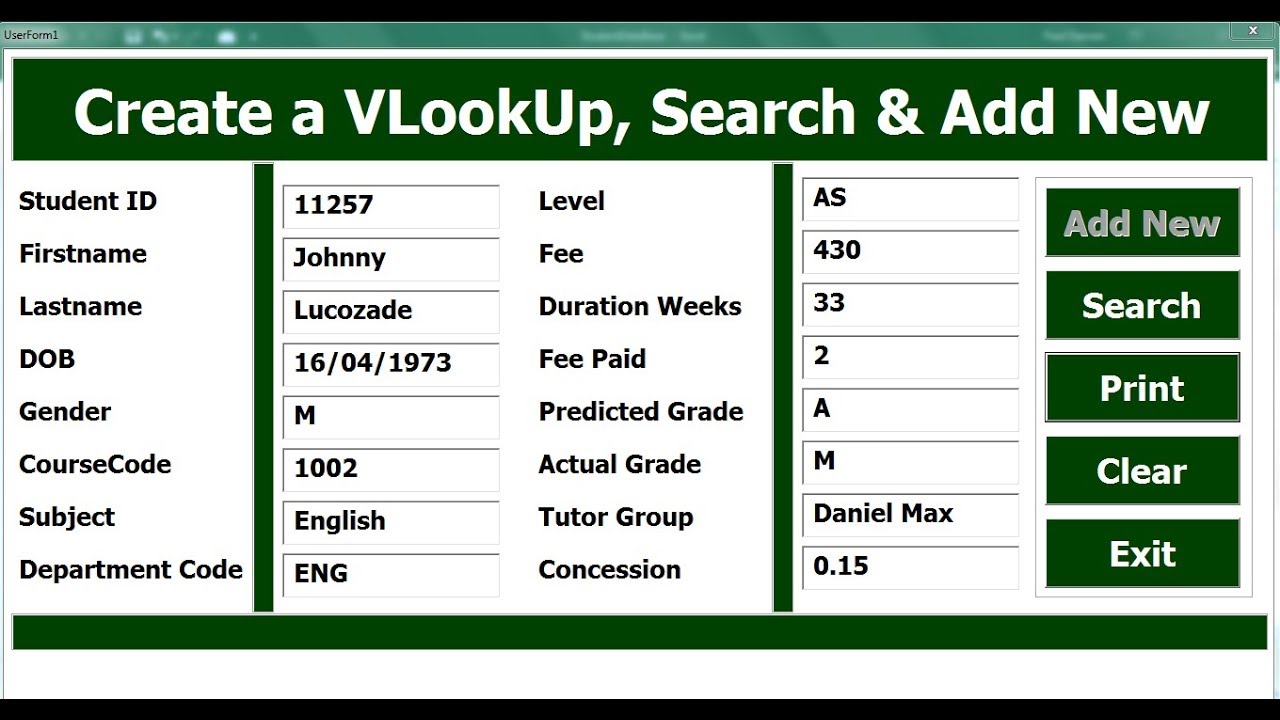 How to Create Excel VBA VLookup, Update and Search  Function Using Userform - Full Tutorial