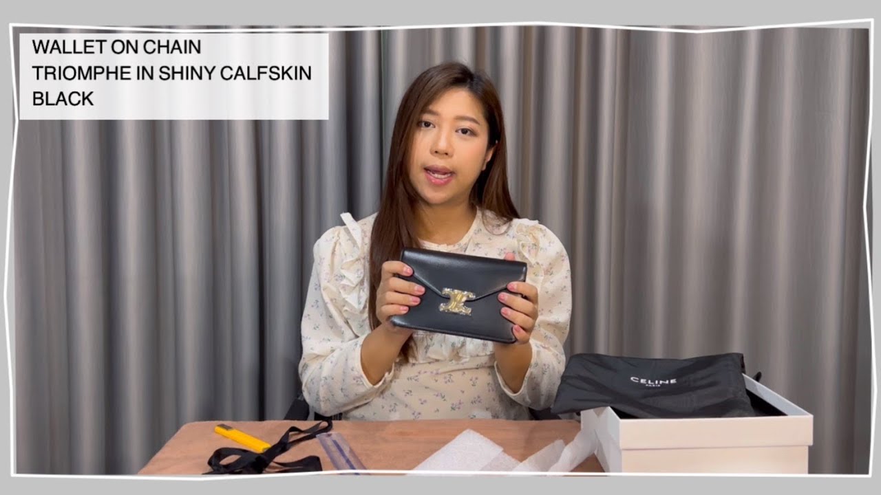 Unbox CELINE WALLET ON CHAIN TRIOMPHE IN SHINY CALFSKIN BLACK