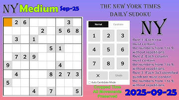 The New York Times Daily Sudoku 2025-09-25 Medium