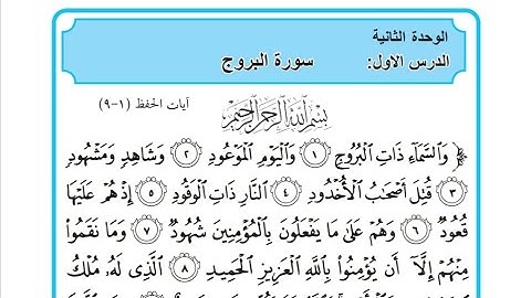 سورة البروج اسلامية للصف الاول متوسط ... سورة البروج للحفظ للصف الاول متوسط من الاية ١ الى ٩.
