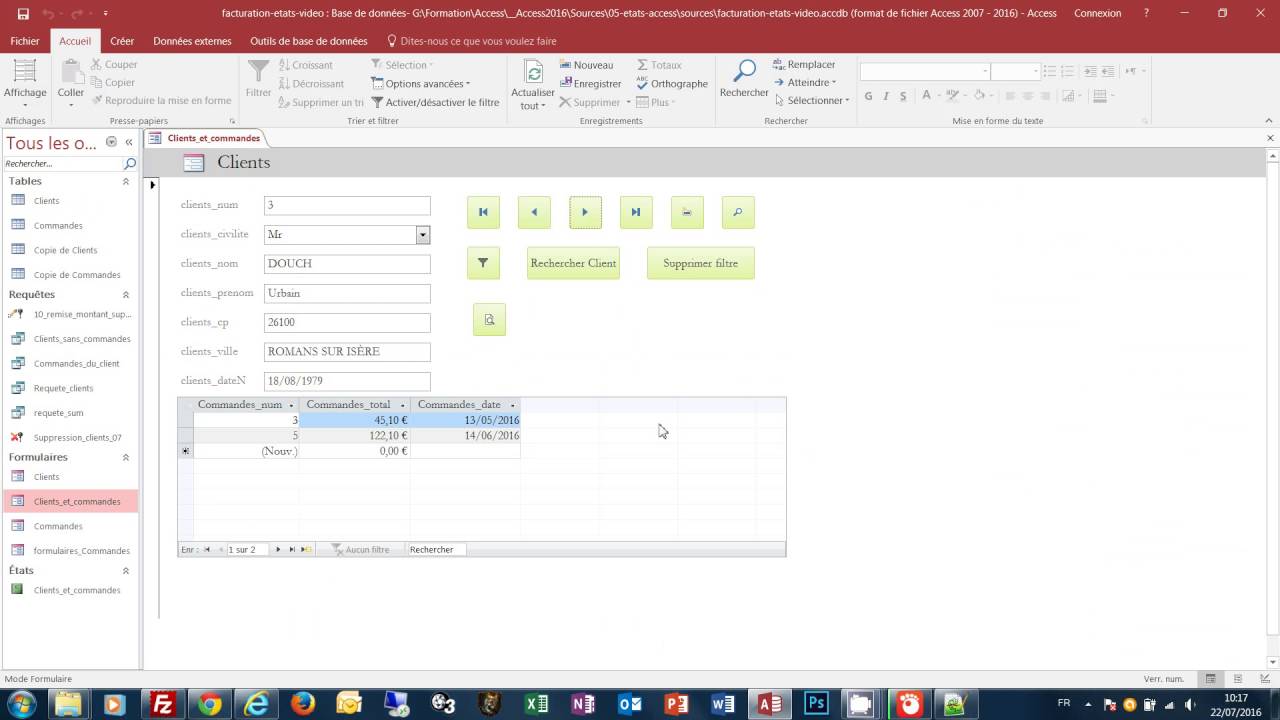 Didacticiel Access pour apprendre à lier un état à un formulaire