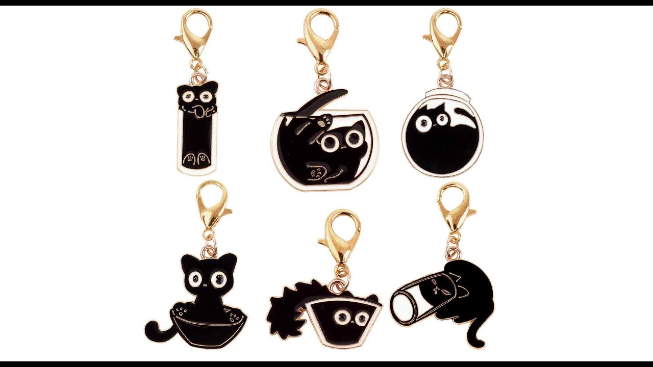 様々なポーズをしたかわいい黒猫キーホルダー6種セット PR-KUROST6