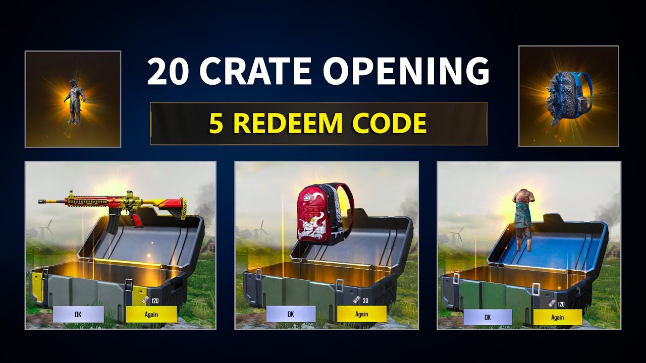5 Free Redeem Code | 20+ Crate Opening in PUBG Mobile | Best Server For  Crate Opening - 