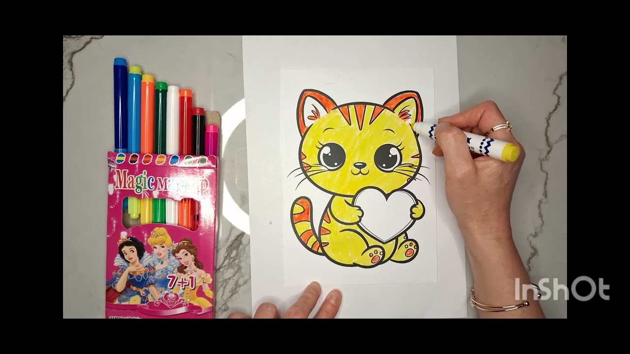 Coloring a Cute Cat With 🖍 ASMRRelaxing Cute Cat Coloring 🎨 | Satisfying Crayon Coloring ASMR