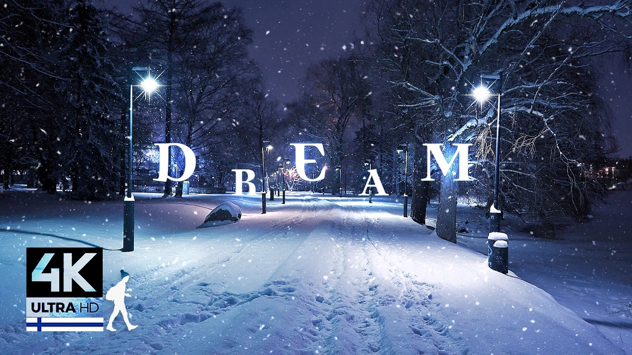 Lucid Dream • Snowfall Night Walk • Helsinki, Finland - Slow TV 4K
