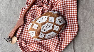 Scoring sourdough bread - quilt batard design