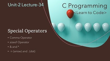 Unit-2 Lecture-34: Operators in C Part-6: Special Operators: sizeof(), comma