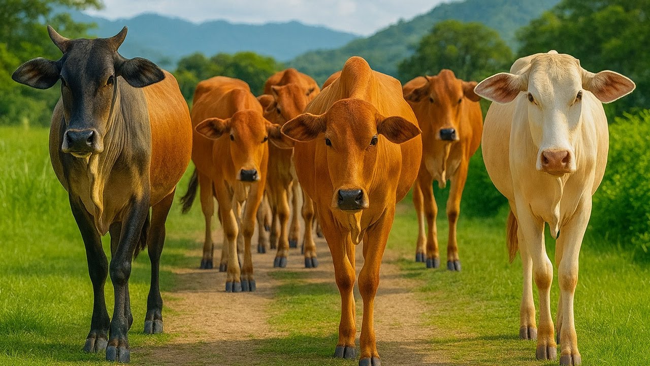 Aktivitas Sapi lembu Berlari Beramai-ramai Di Jalan, Suara Sapi Moo ...