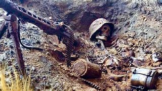 EXCAVATIONS OF GERMAN MACHINE GUNNER'S DUGOUTS, MG MACHINE GUN FOUND \/ WW2 METAL DETECTING