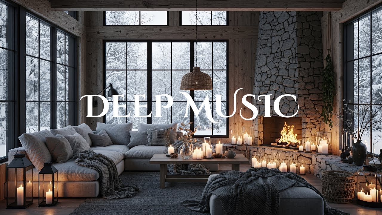 Relaxing Winter Cabin ❄️ 24/7 -  Piano Music & Fireplace Ambience for Sleep & Calm