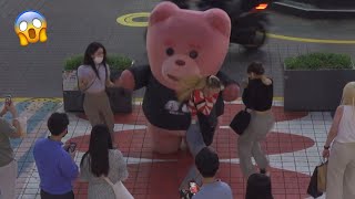 They Could have Fainted from the Frights : Giant pink bear Prank